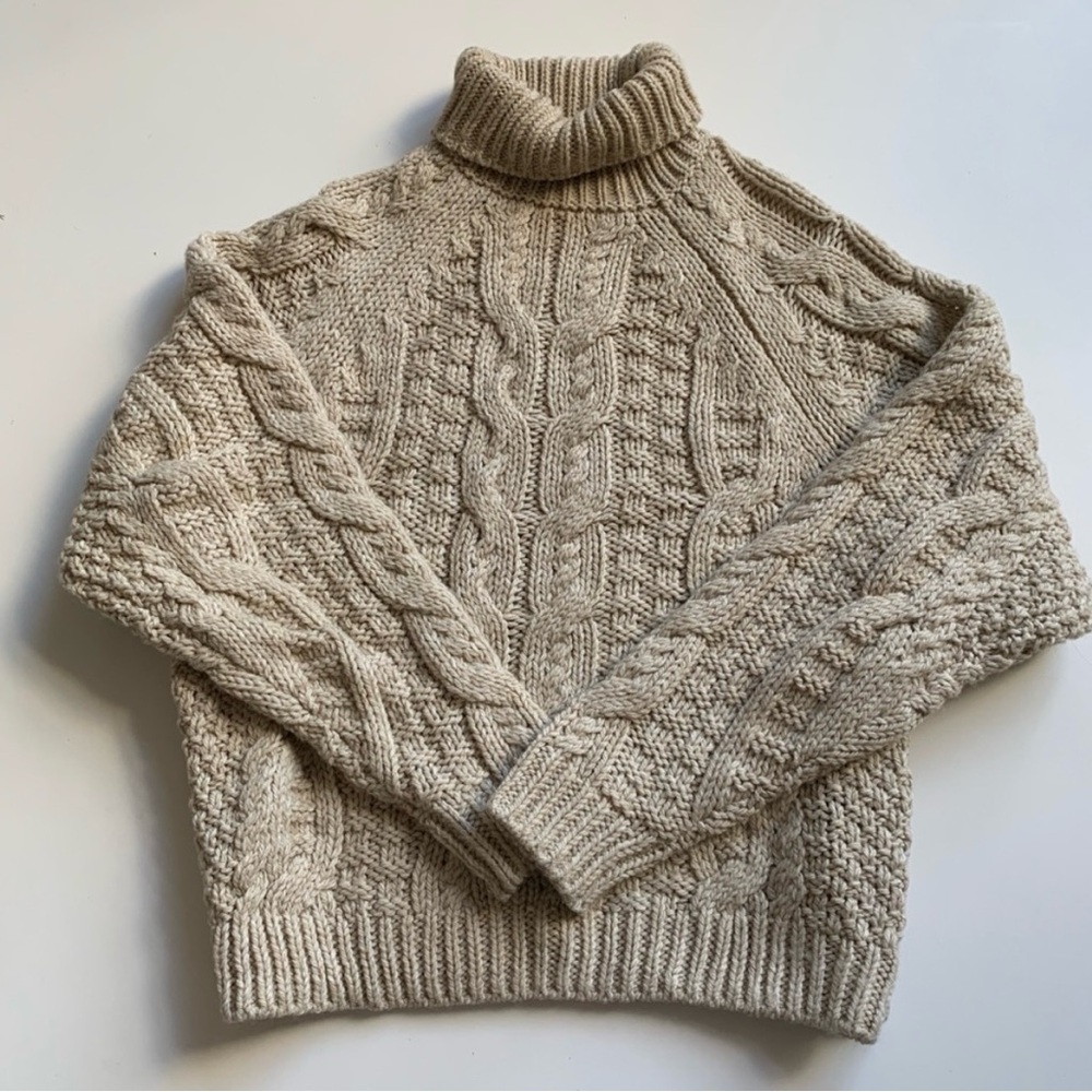 H&M Taupe Cable Knit Turtleneck Sweater - Picture 2 of 3